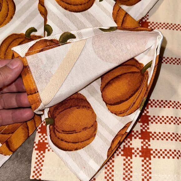 Autumn Hill Rust White Orange Set of 3 Cotton Fall Harvest Kitchen Towels - Picture 3 of 8